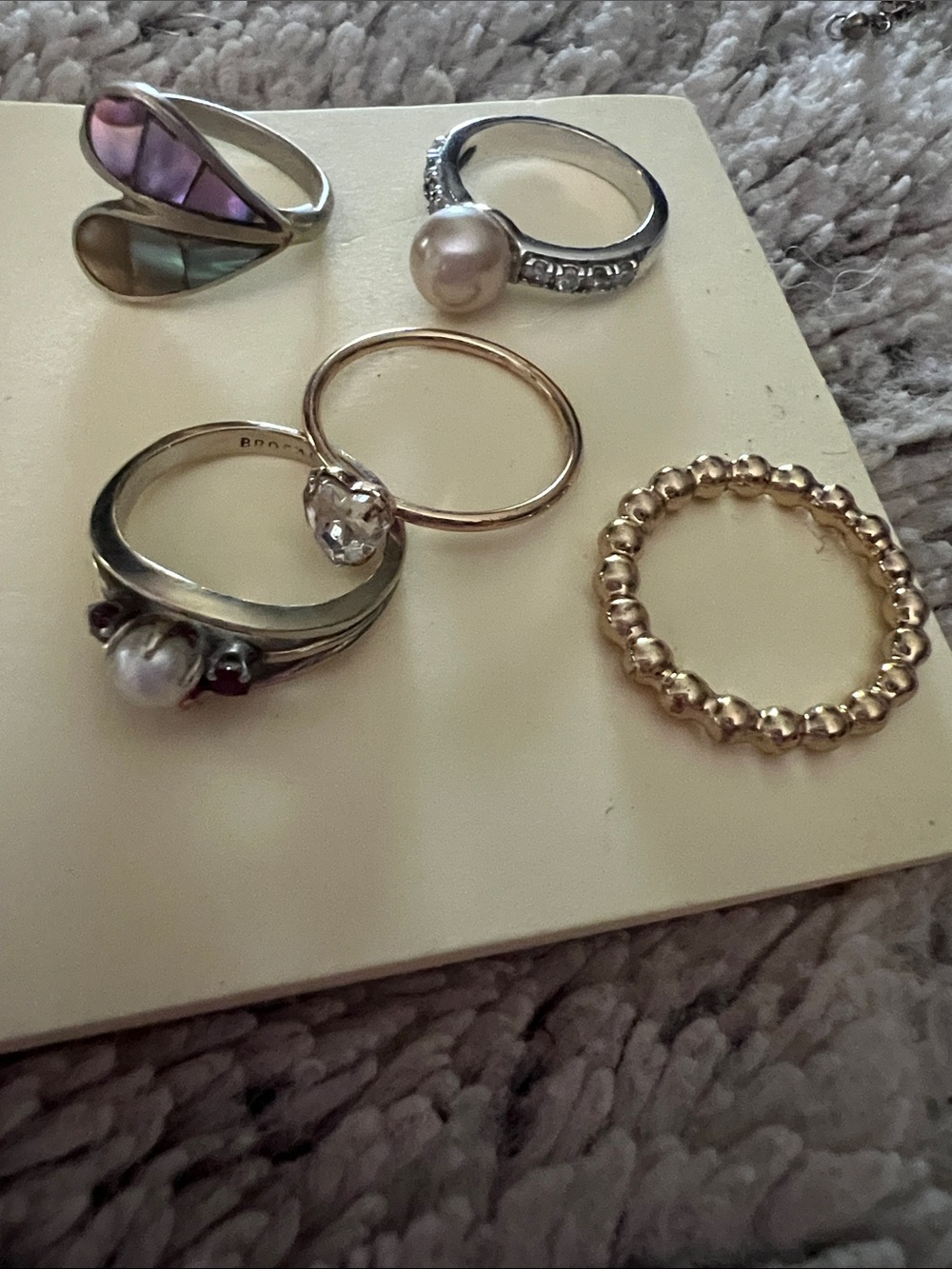 5/$10 item 5 Classic Pearl and Bead Ring Set - Silver and Gold Tones
